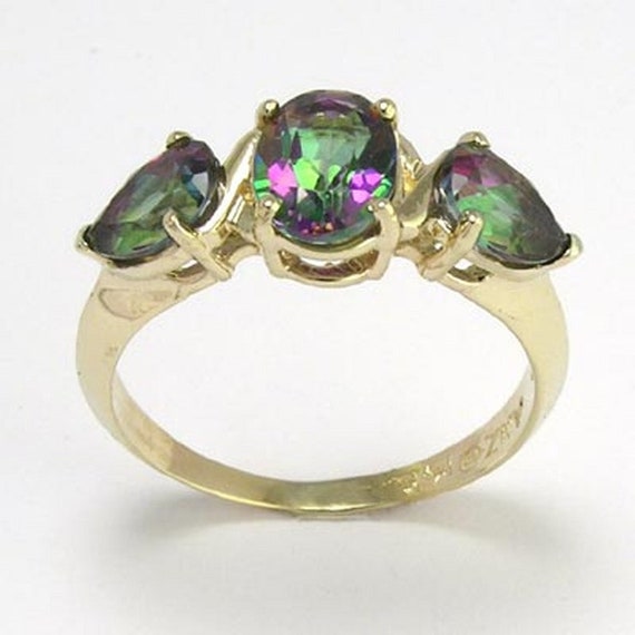 14K ゴールド ミスティック グリーン トパーズ リング 3.0ct。 - Etsy 日本