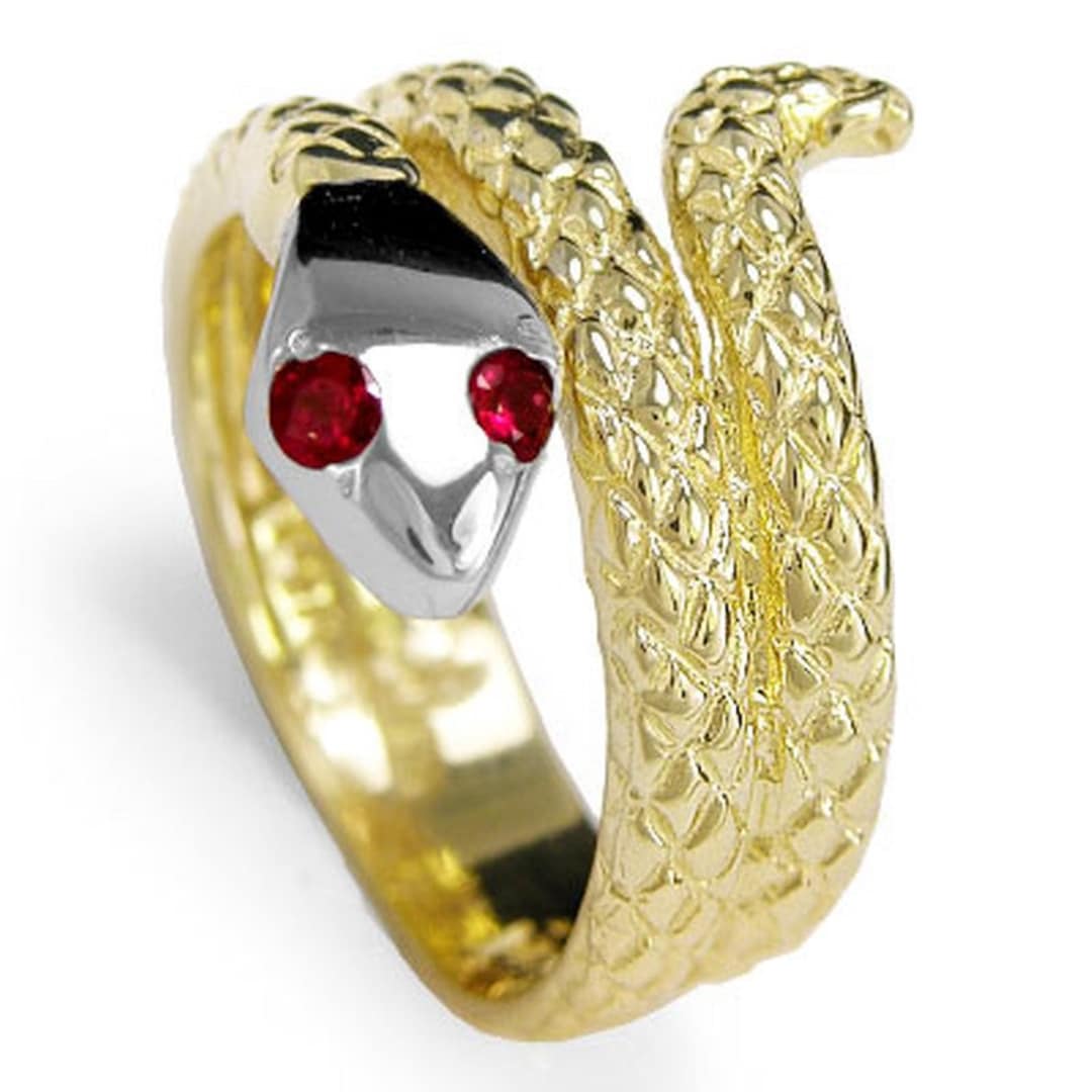 Ruby Snake Ring 14k Solid Two-tone Gold Snake Ruby Eye Serpent Ring #R1115 - Etsy