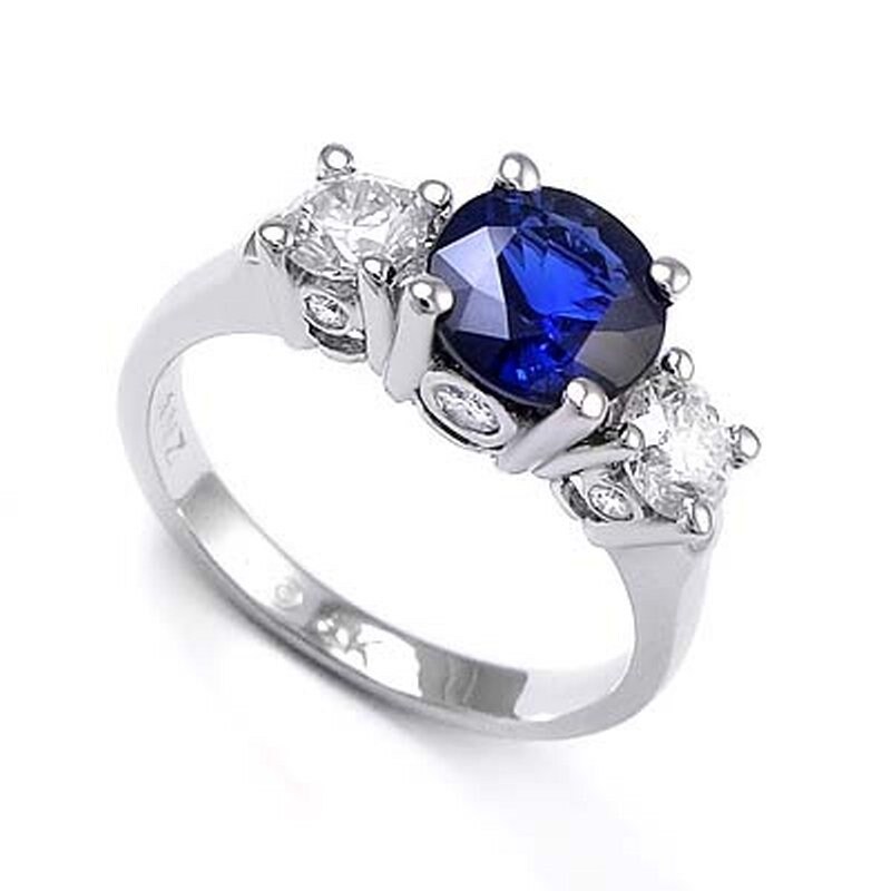 14k White Gold Sapphire Diamond Three Stone Ring 1.65ct. - Etsy