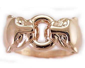 14k Solid Rose Gold Dual Panther Cat Head Ring