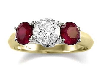14k Two-Tone Gold Diamond Three-Stone Ruby Engagement Ring