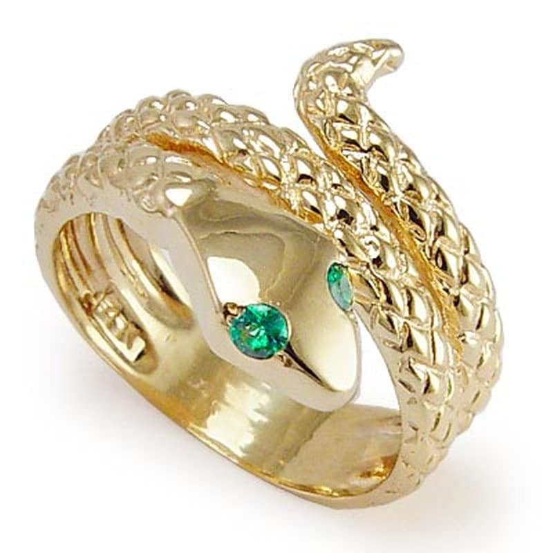 14k Solid Yellow Gold Snake Emerald Eye Serpent Ring Etsy
