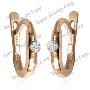 For Children and Adult Russian style Diamond Earrings in Solid 14k Rose and White Gold 14mm