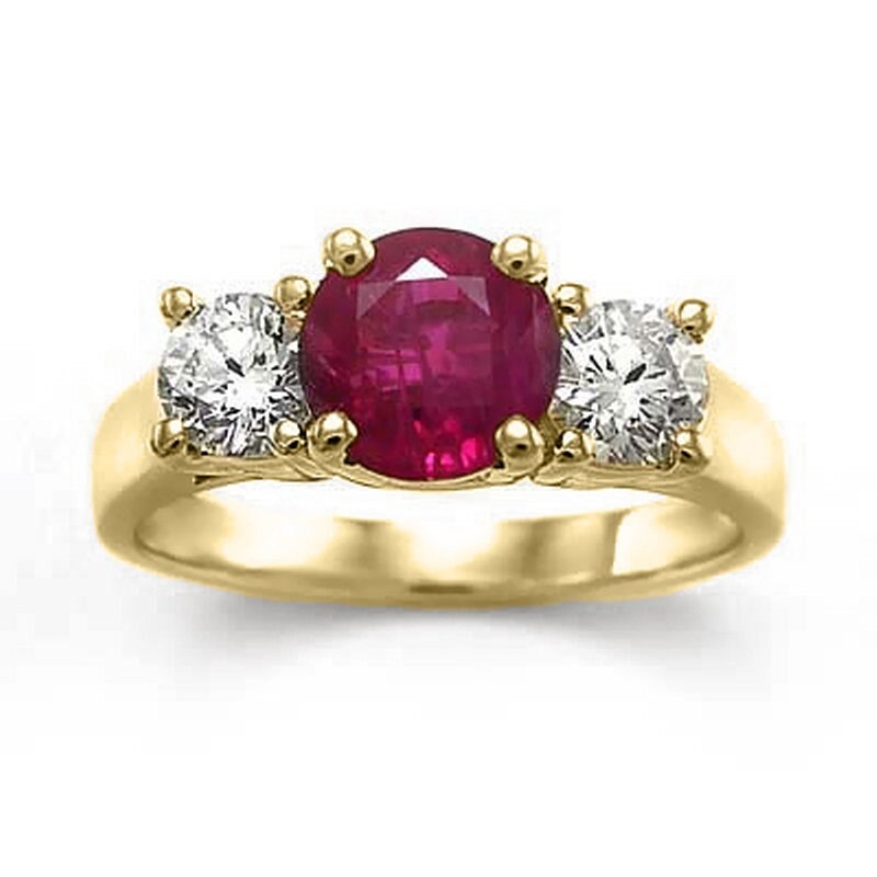 14k Solid Yellow Gold Ruby Diamond Engagement Ring - Etsy