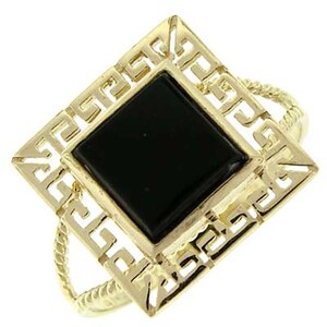 Anillo de oro de 14 k con piedra de ónix y llave griega R286