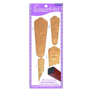 SCISSORFOBZ Designersaxfodral, Skyddsfodral för saxar - 4 st. i blandade storlekar, värdepaket - Metalliskt glänsande guld, söt pandadesign - #4-310