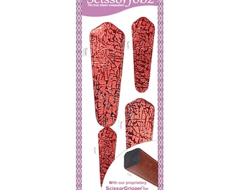 SCISSORFOBZ Designer Scherenhüllen Scheren Schutzhüllen-4 Stk Assorted Size Listing Pack- Modernes Metallic Red Design-# 4-227