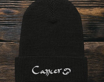 Cancer Astrology Embroidered Waffle Beanie