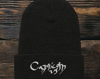 Capricorn Astrology Embroidered Waffle Beanie