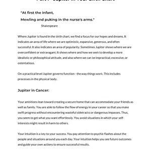 Jupiters Promise Lifetime Astrology Report, Explore a lifetime of personal Jupiter Return aspects with this custom astrology reading. This personalized digital astrology report has 100 years of Jupiter Returns in your natal chart. Ready in 24 hours.