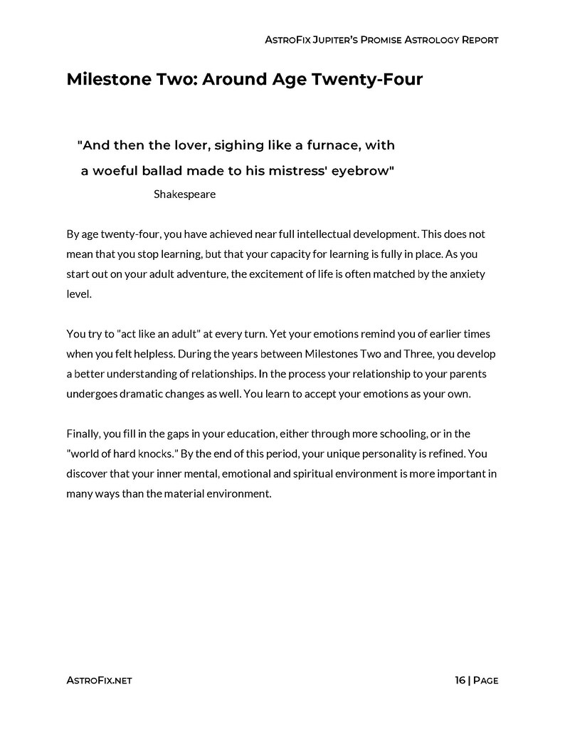 Jupiters Promise Lifetime Astrology Report, Explore a lifetime of personal Jupiter Return aspects with this custom astrology reading. This personalized digital astrology report has 100 years of Jupiter Returns in your natal chart. Ready in 24 hours.