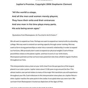 Jupiters Promise Lifetime Astrology Report, Explore a lifetime of personal Jupiter Return aspects with this custom astrology reading. This personalized digital astrology report has 100 years of Jupiter Returns in your natal chart. Ready in 24 hours.