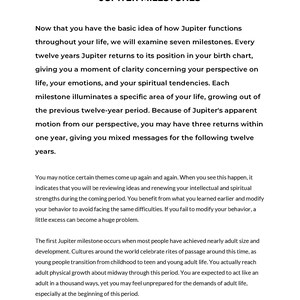 Jupiters Promise Lifetime Astrology Report, Explore a lifetime of personal Jupiter Return aspects with this custom astrology reading. This personalized digital astrology report has 100 years of Jupiter Returns in your natal chart. Ready in 24 hours.