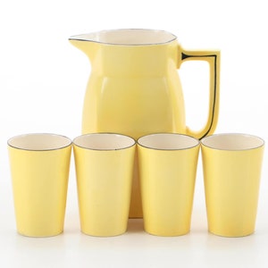Vintage Art Deco Porcelain Pitcher and Tumbler Set, Made in Czechoslovakia