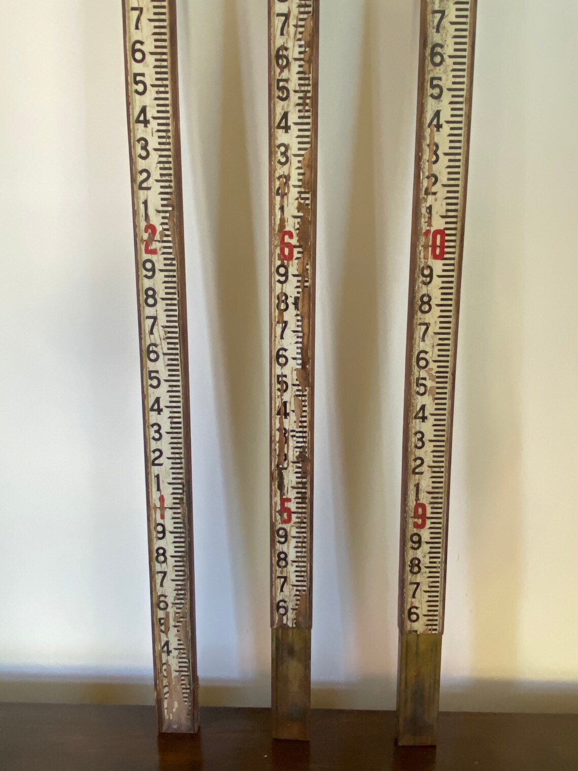 Surveyor's Measuring Stick Vintage Wood and Brass Ruler LARGE