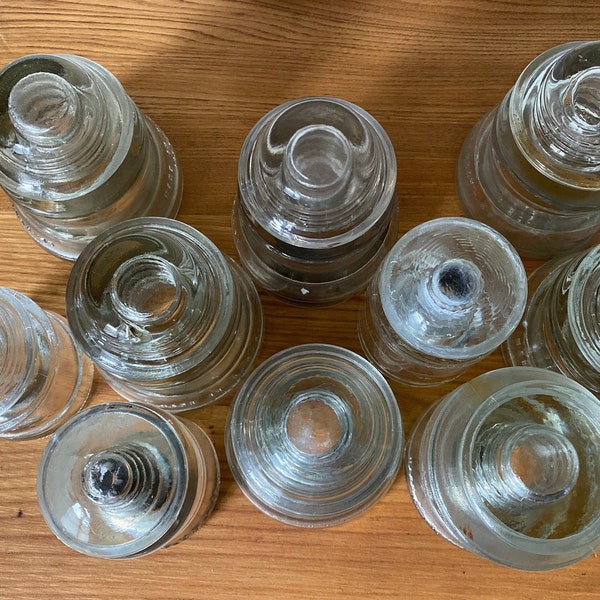 Lot de 12 bouchons INSULATOR vintage transparents // 9 HEMINGRAY (#17, 7-41, 45, 46-50, 56, & 1) PYREX