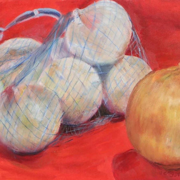 Still Life with Onions, oil painting
