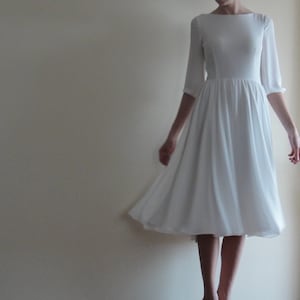 White Midi Dress, Shirt Dress, Wedding Guest Dress, Fit and Flare