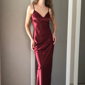 Maxi Silk Satin Dress,wine Red Extra Full Length Slip Dress,burgundy ...