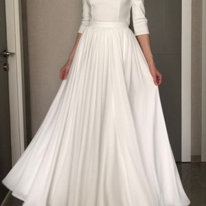 Maxi Crepe Chiffon Skirt,Underlined with 100%Cotton,White Full Length Skirt,Wedding skirt,Bridesmaid flowy Bridal long wedding skirt