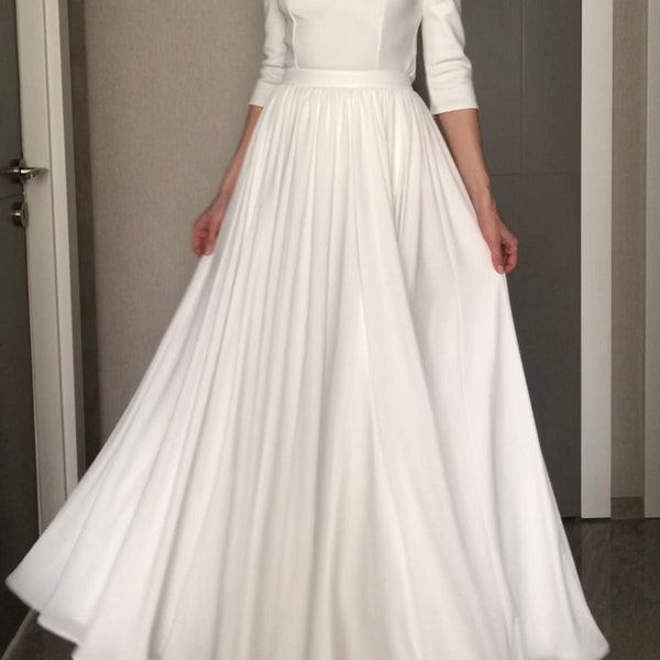 Maxi crêpe chiffon rok, onderstreept met 100% katoen, witte volledige lengte rok, bruiloft rok, bruidsmeisje flowy bruids lange bruiloft rok