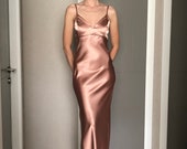 slim fit dress slacks NK Imode Mireille Bust-Support Long Silk Gown in Rose Gold main image 0