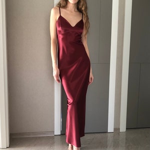 Wine Red Silk Slip Dress • Peace Silk Dress • Evening Bohemian Dress main image 1