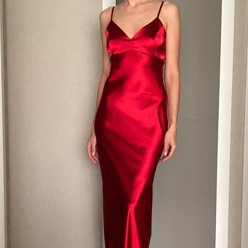 Red Silk Satin Dressextra Full Length Slip Dressadjustable - Etsy