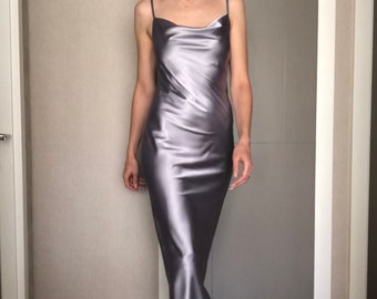 Dark grey silk dress hotsell