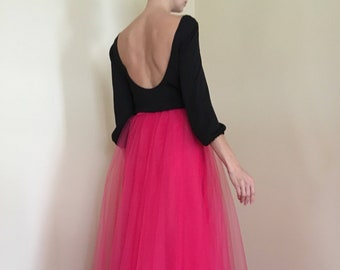 Tulle Maxi skirt,Hot Pink Full Length Skirt,Floor length,Extra Full Fuscia Tulle Skirt,Pink Tutu, Bridesmaid dress,Rose Long Tulle skirt