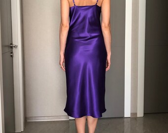 open lace back dress ZYQZXHN women's spring dresses Cowl Neck Solid Slip Dress (Color : Purple,  Size : M) : Buy Online at Best Price in KSA main image 1