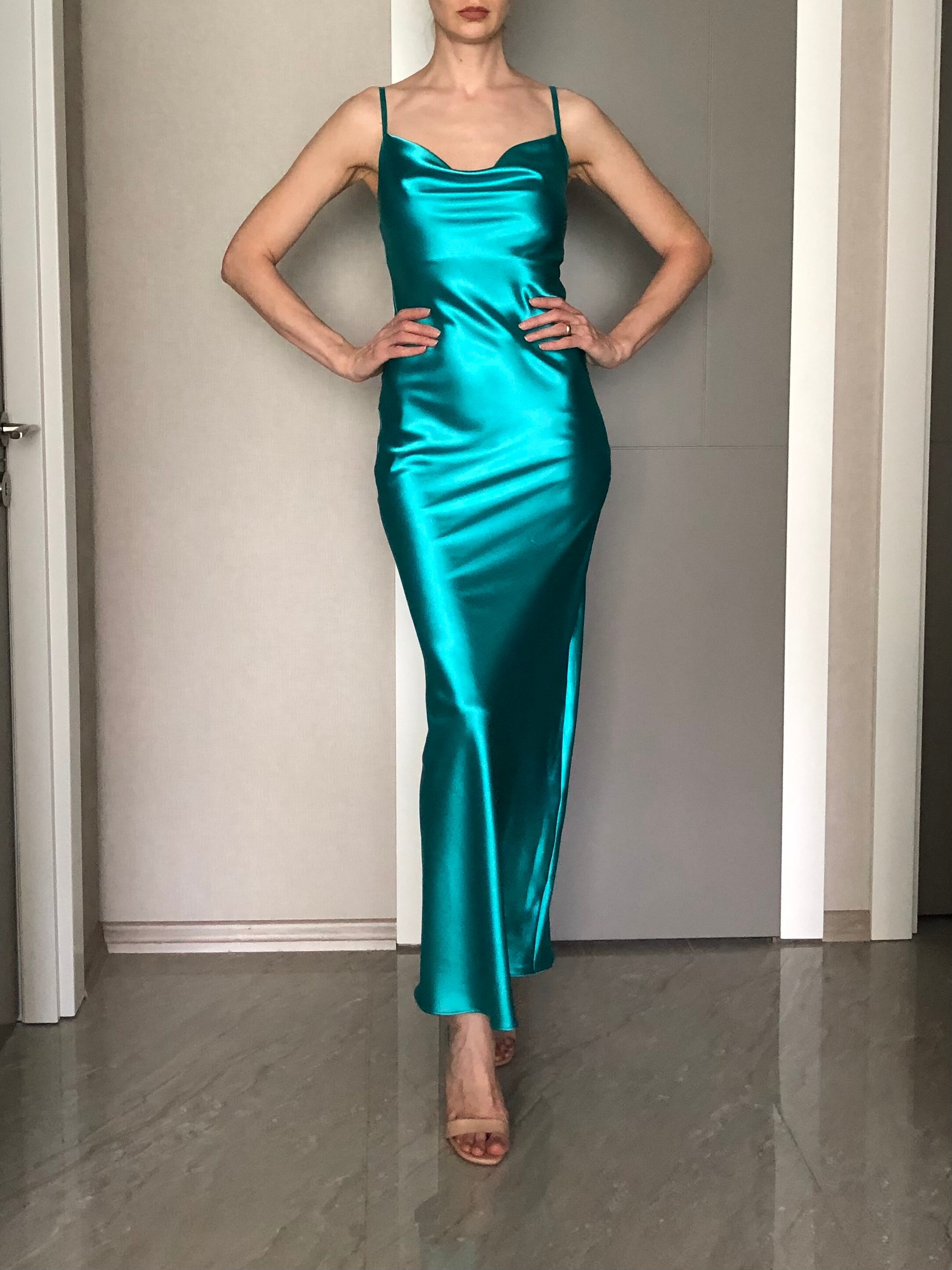 turquoise silk slip dress & Other Stories - Maxi Cami Slip Dress - Women - Polyester - 42 EU