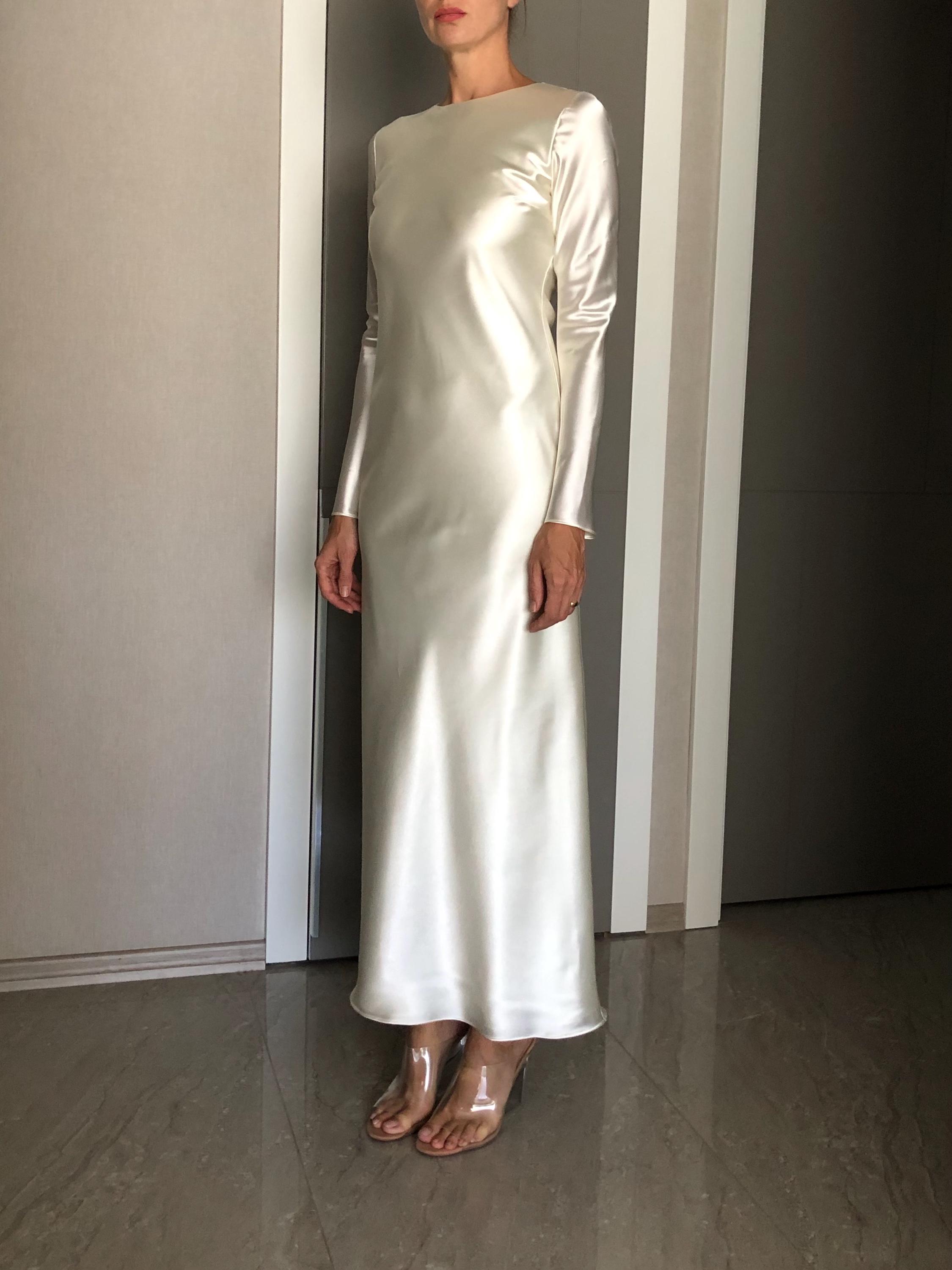long sleeve satin slip dress HYDRANGEA SATIN FLUTTER SLEEVE MAXI SLIP DRESS