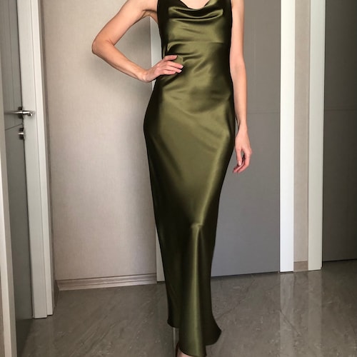green emerald velvet dress Plunging Back Cowl Dress in Olive L (Made-To-Order) main image 1