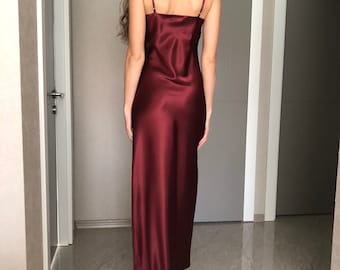 merlot-colored fitted dress with spaghetti straps Long Spaghetti Strap Formal Prom Dress