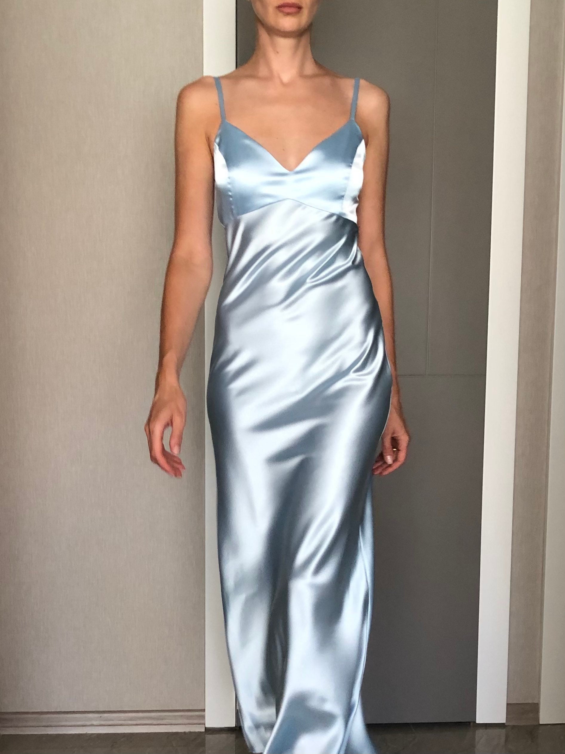 light blue satin dress