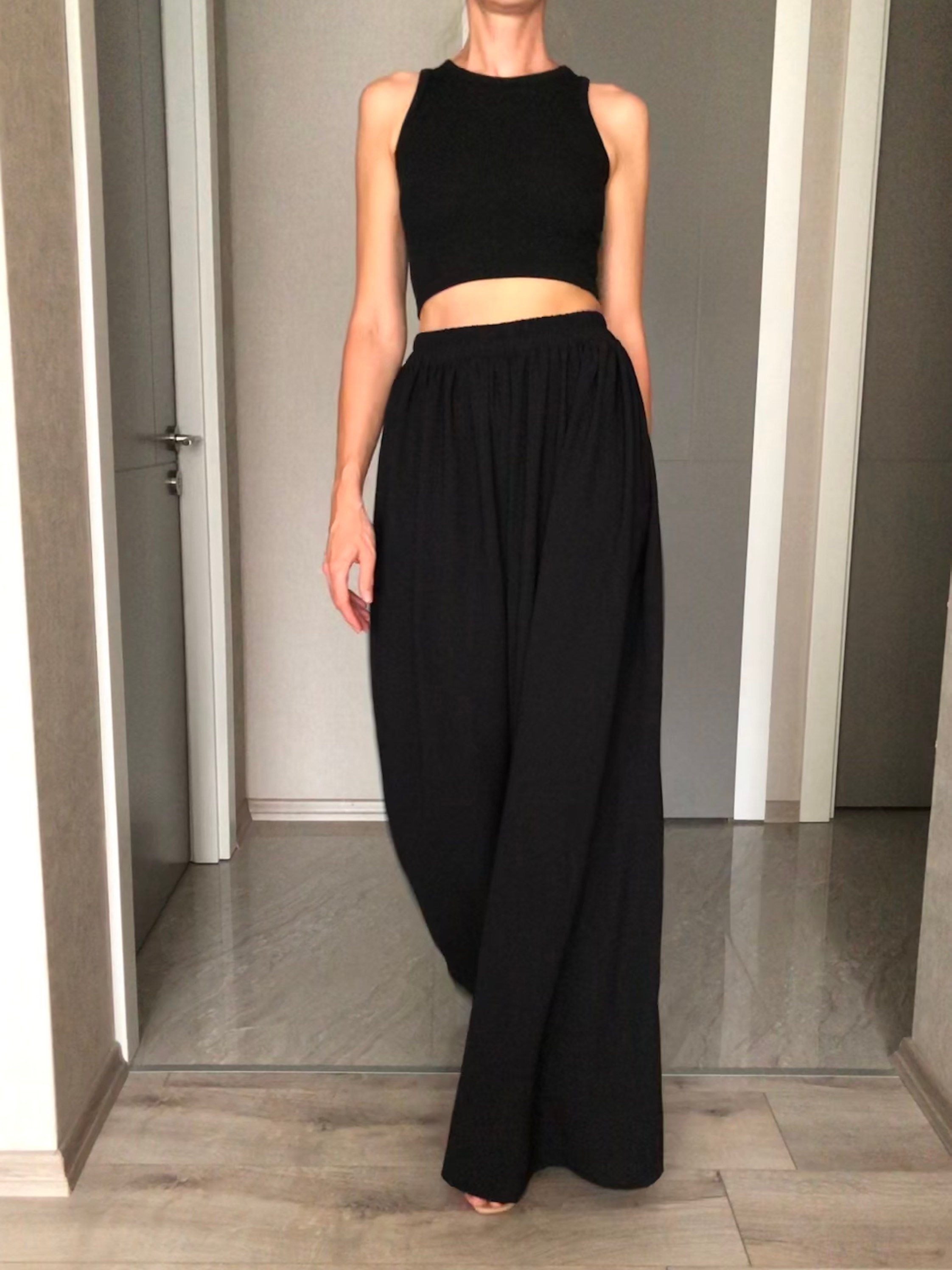 Wide Leg Palazzo Pants, Extra Maxi Length Women Skirt