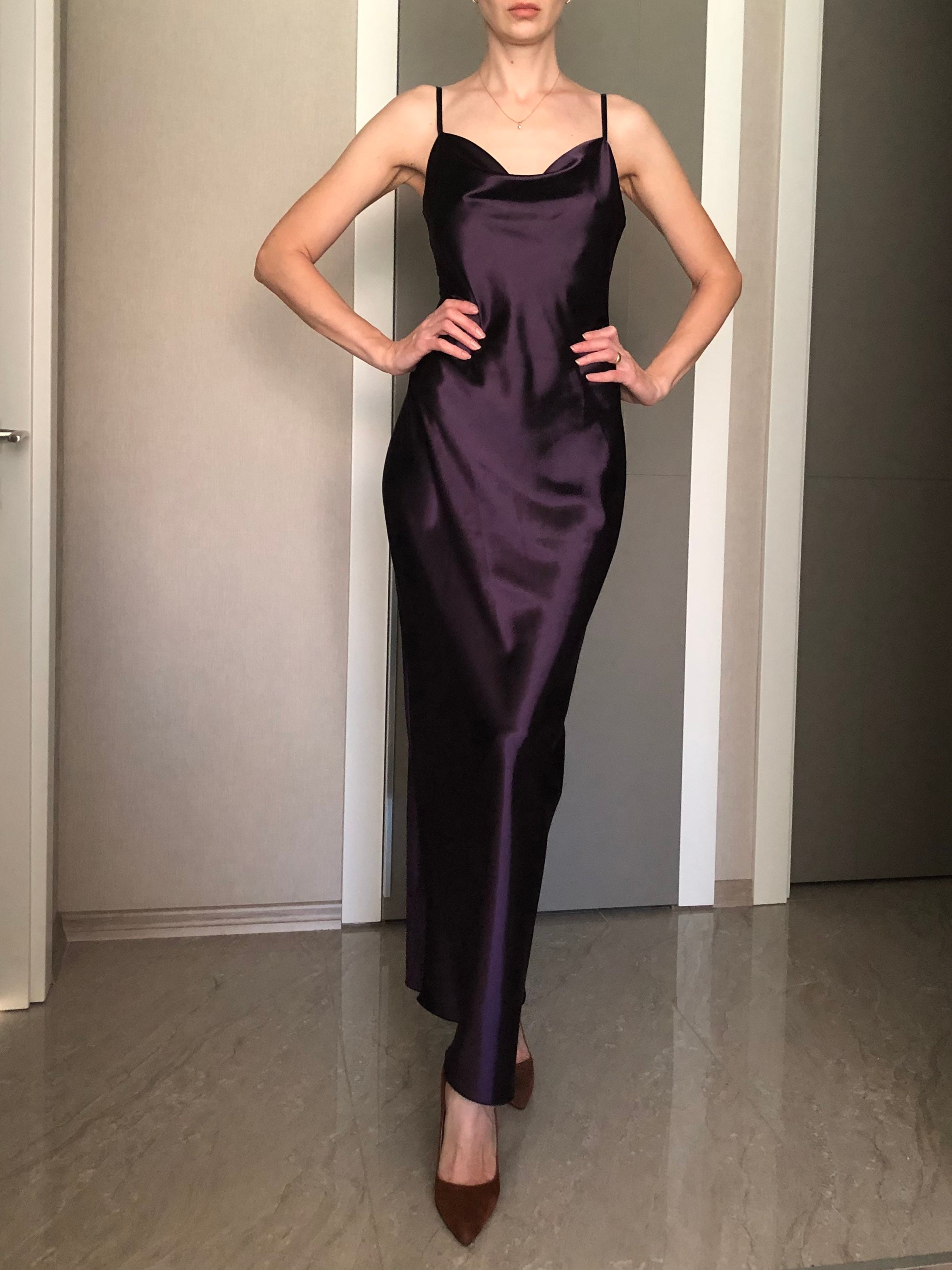 purple silk cowl neck dress Fuchsia Delmara Cowl Maxi Dress