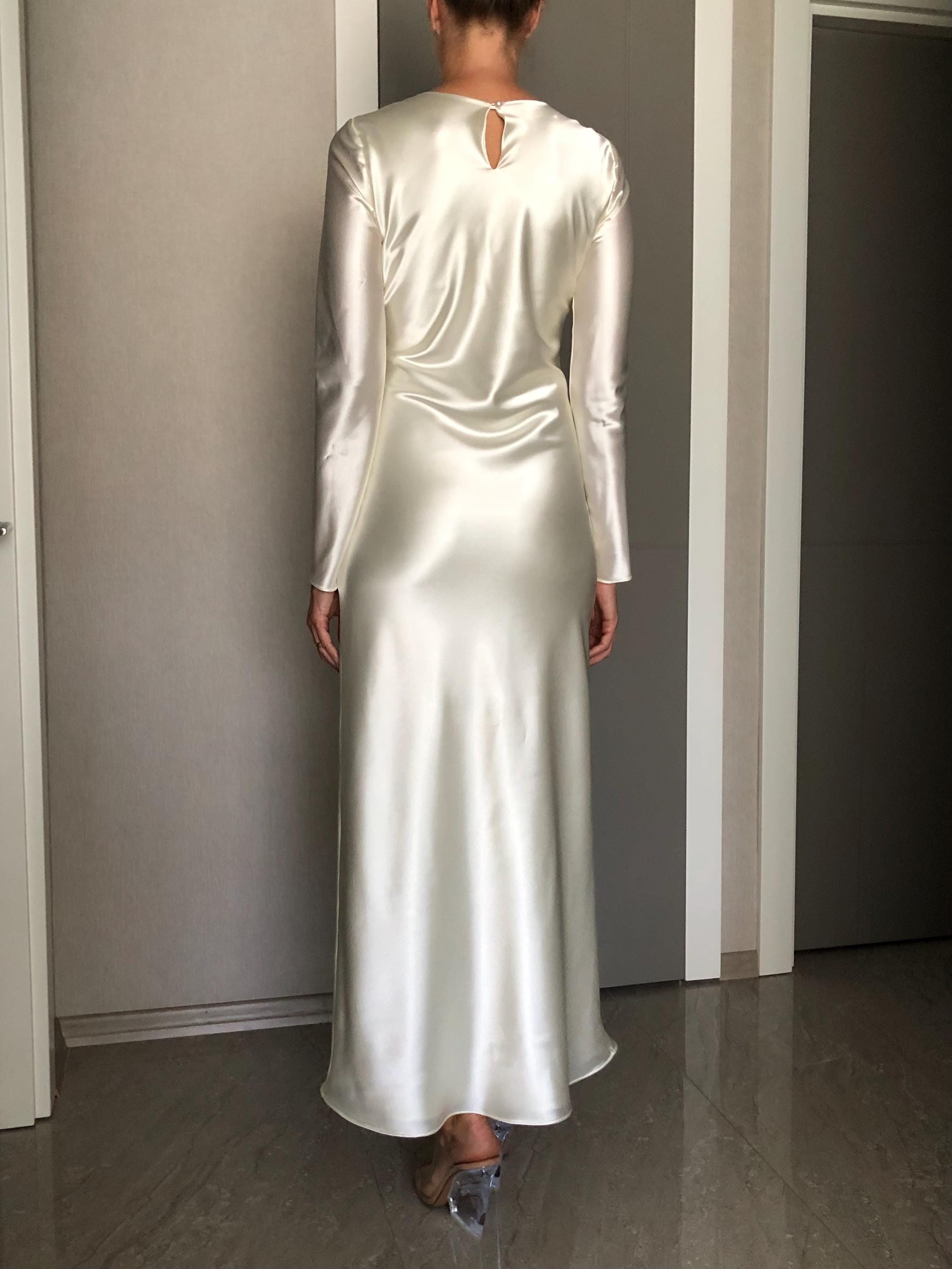 long sleeve satin slip dress Slip Dresses