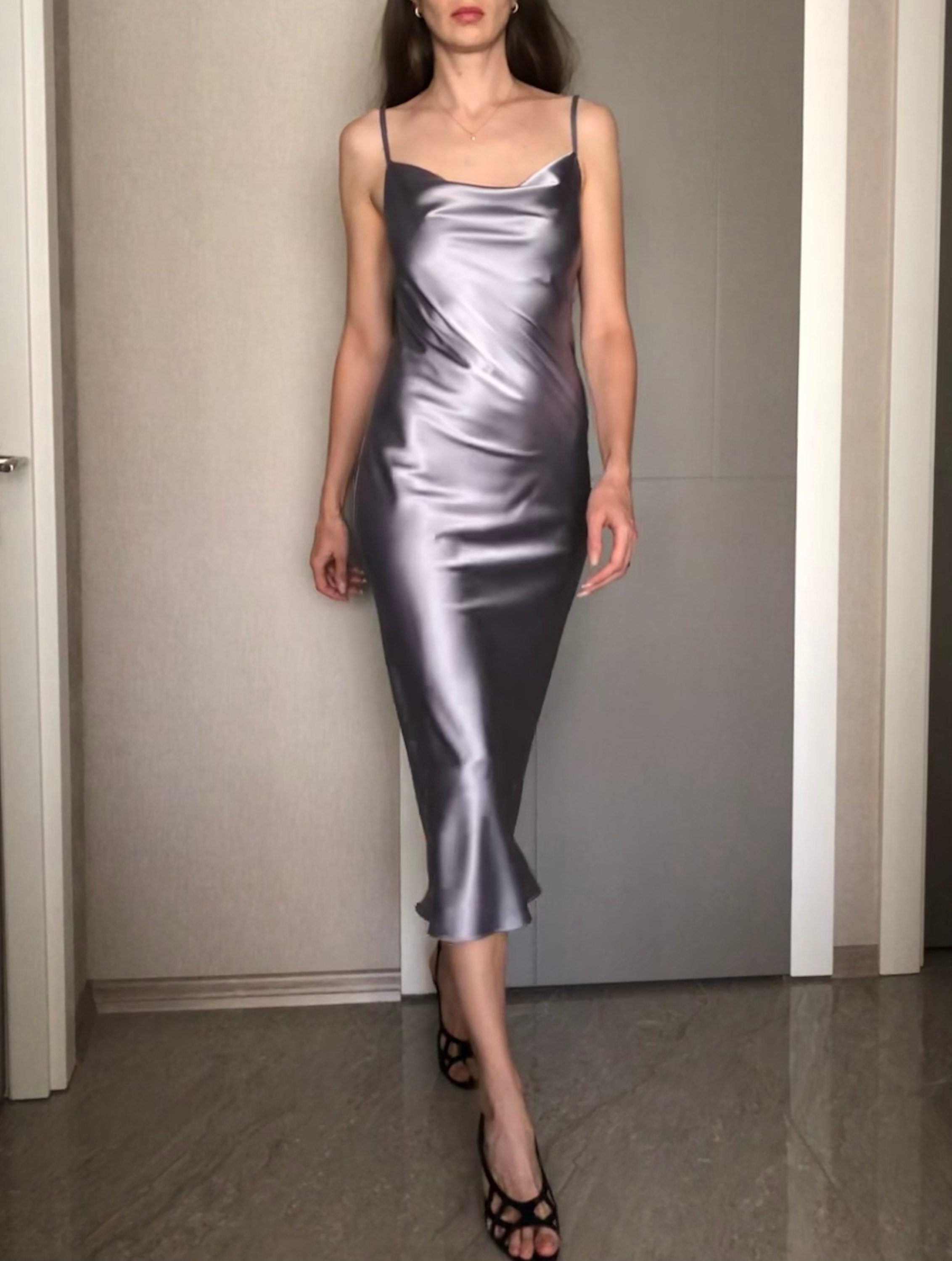 silver silk dress