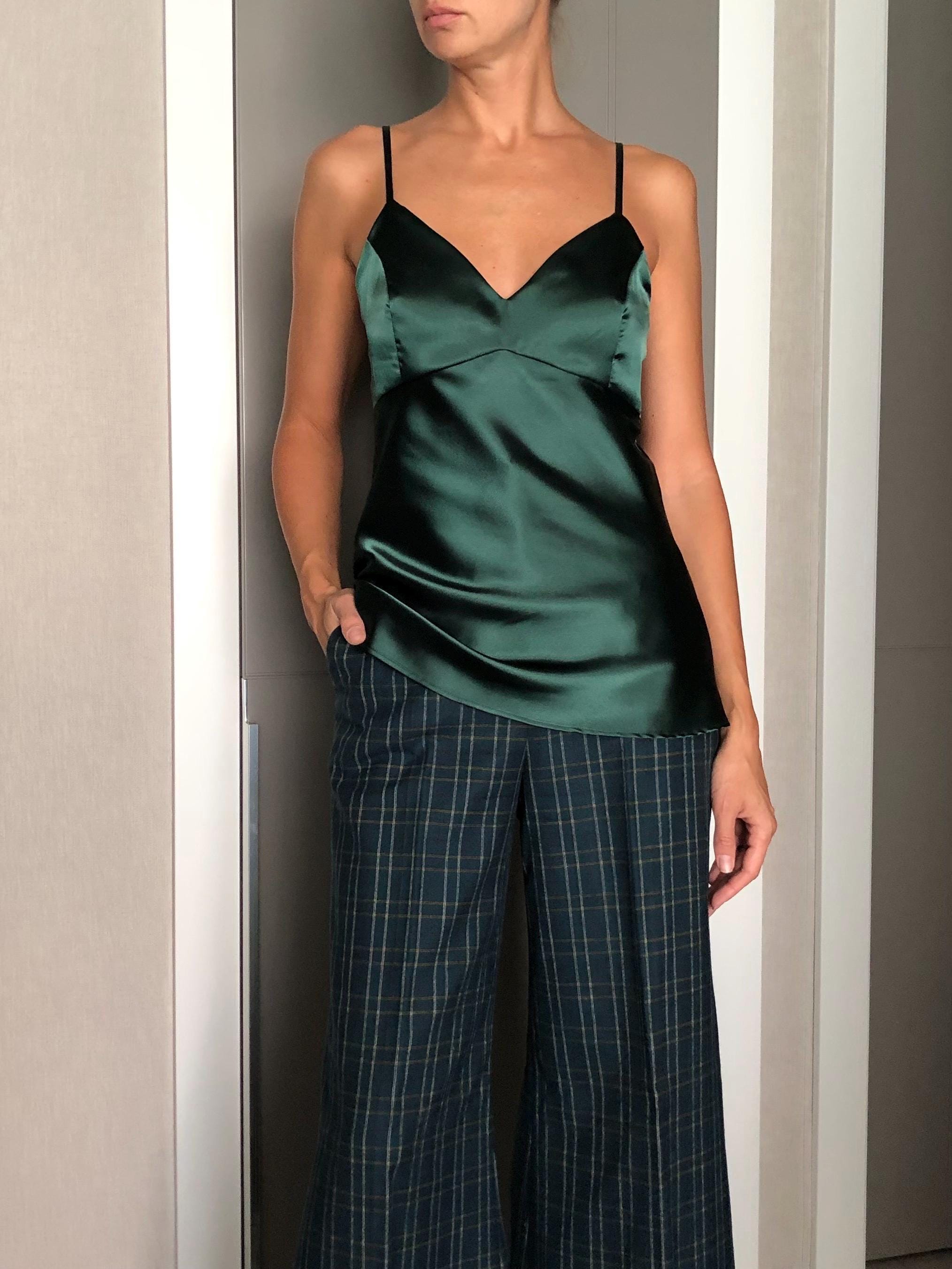 Blouse Femme Chemise Satin Vert Emeraude Chemise Satin Vert D'eau