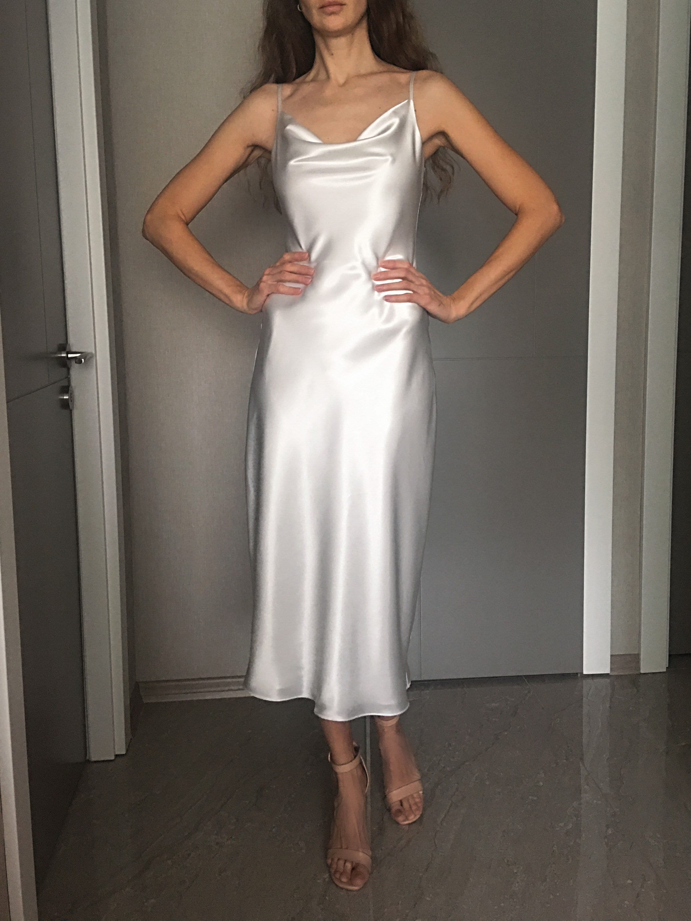satin cowl neck midi dress Natalie Satin Cowl Neck Midi Dress