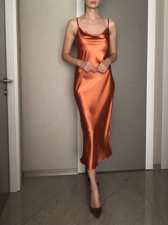 orange slip dress