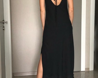 black tailored crepe and chiffon midi dress Self-Portrait Tailored Crepe and Chiffon Midi