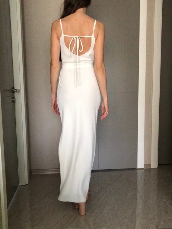 White Cowl Neck Crepe Chiffon Maxi Length Slip Dress,Adjustable Spaghetti Straps,Backless Date Night Open Cute Back Bridesmaids Wedding White Cowl Neck Crepe Chiffon Maxi Length Slip Dress,Adjustable Spaghetti Straps,Backless Date Night Open Cute Back Bridesmaids Wedding