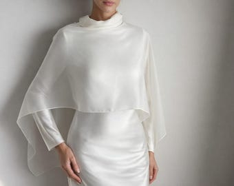 Bruids zijdeachtige chiffon neksjaal, pure bruidssluier wrap, minimalistisch bruidsaccessoire, aangepaste lengte