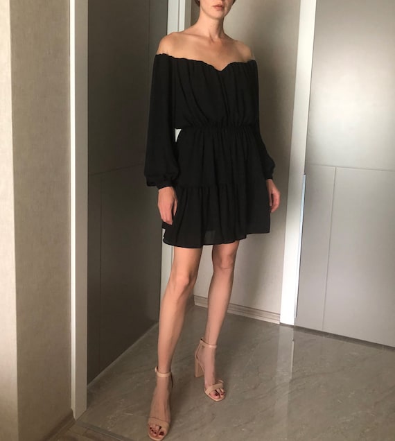 knee length dresses for ladies Black Off Shoulder Sweater Mini Dress main image 1