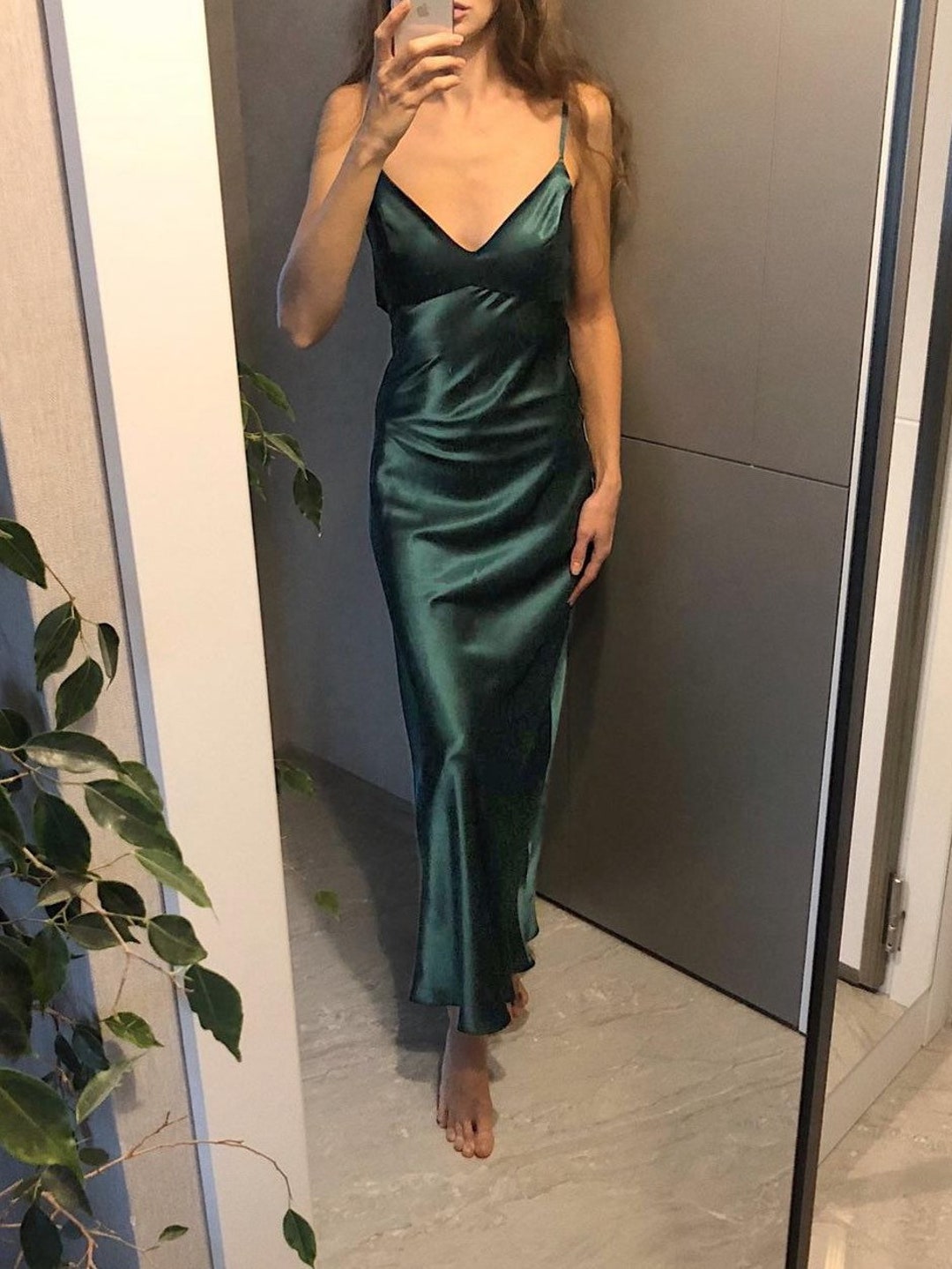 Maxi Silk Satin Dressforest Green Extra Full Length Slip - Etsy