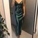Maxi Silk Satin Dress,Forest Green Extra Full Length Slip Dress,Emerald Green Adjustable Spaghetti Straps,Silky Deep V Neck Bias Cut Dress
