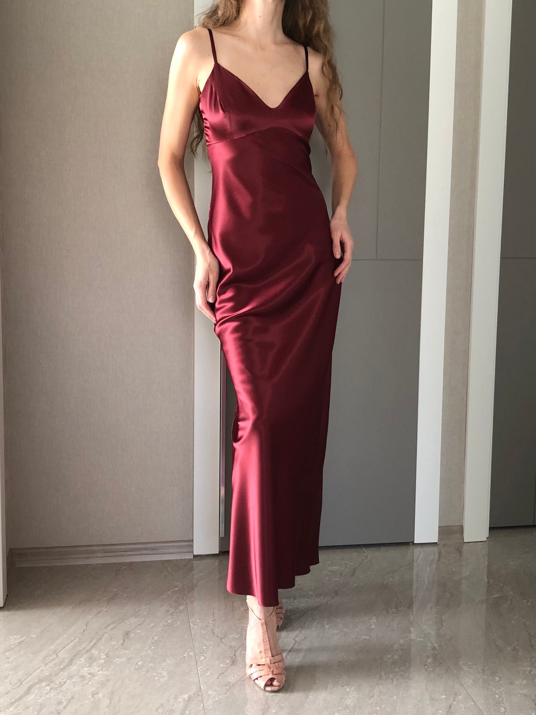 Maxi Silk Satin DressWine Red Extra Full Length Slip Etsy